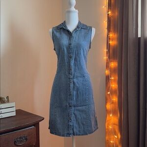 Vintage 90s L.L. Bean Denim Jean Button Front Collared Shirt Dress Sz 8 Petite